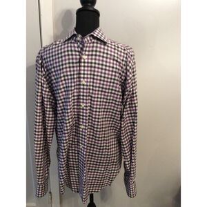 Thomas Dean Pima Cotton Medium Purple Black Plaid Button Up Shirt